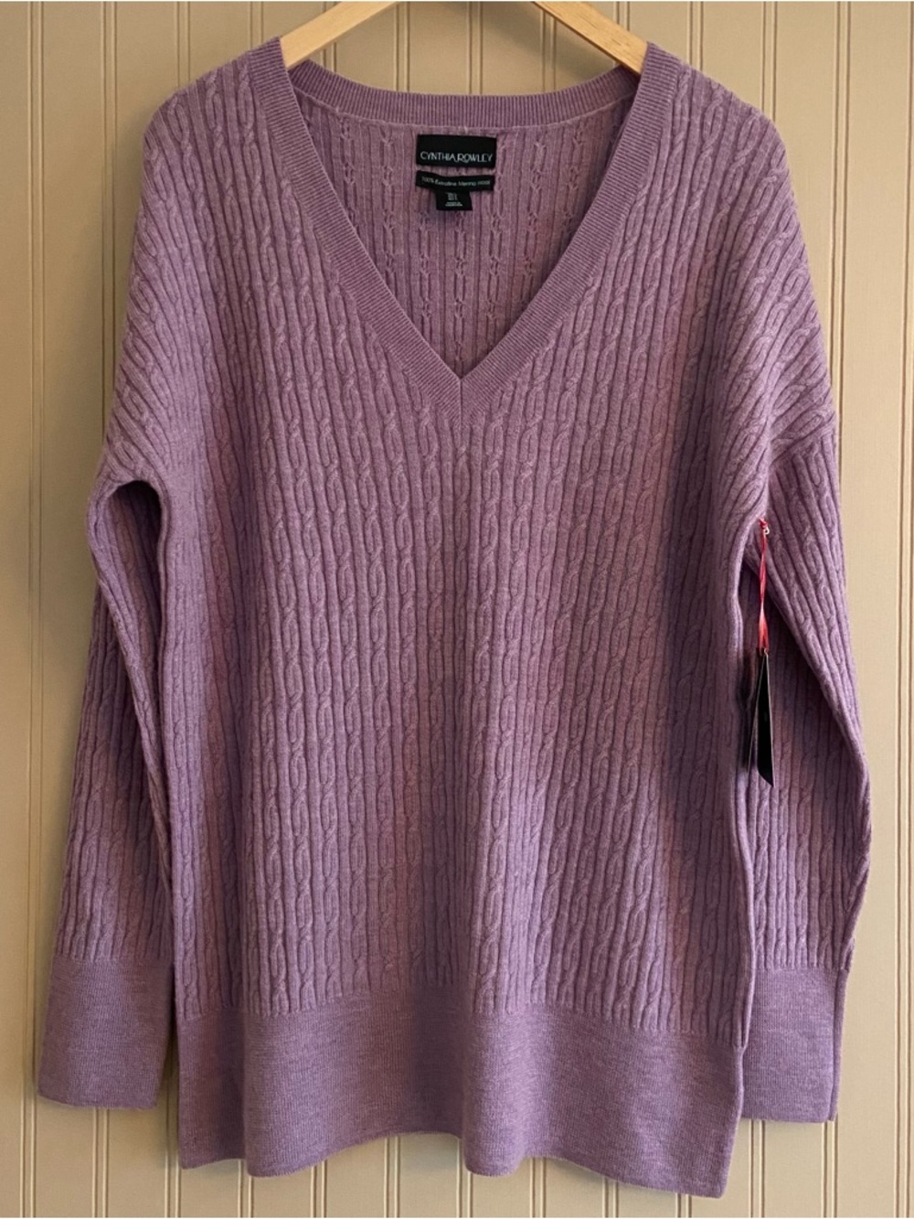 NEW Cynthia Rowley 100% Extra Fine Merino Women’s Cable Sweater Women’s L